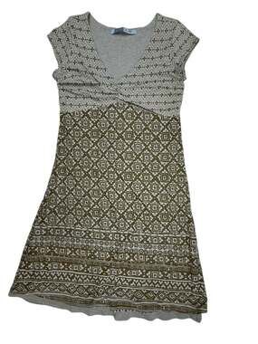 Athleta Dhara Faux Layered Short Sleeve Geo Graphic Print V-Neck Dress Size Medi